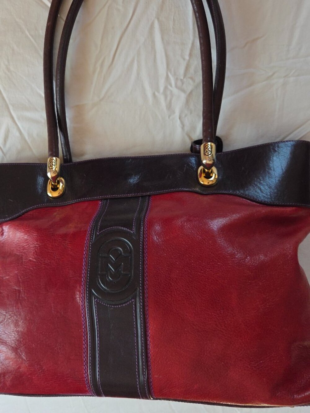 MARINO ORLANDI Italian LEATHER XL bag satchel tote EUC red 16"L x 11"H x 5"D